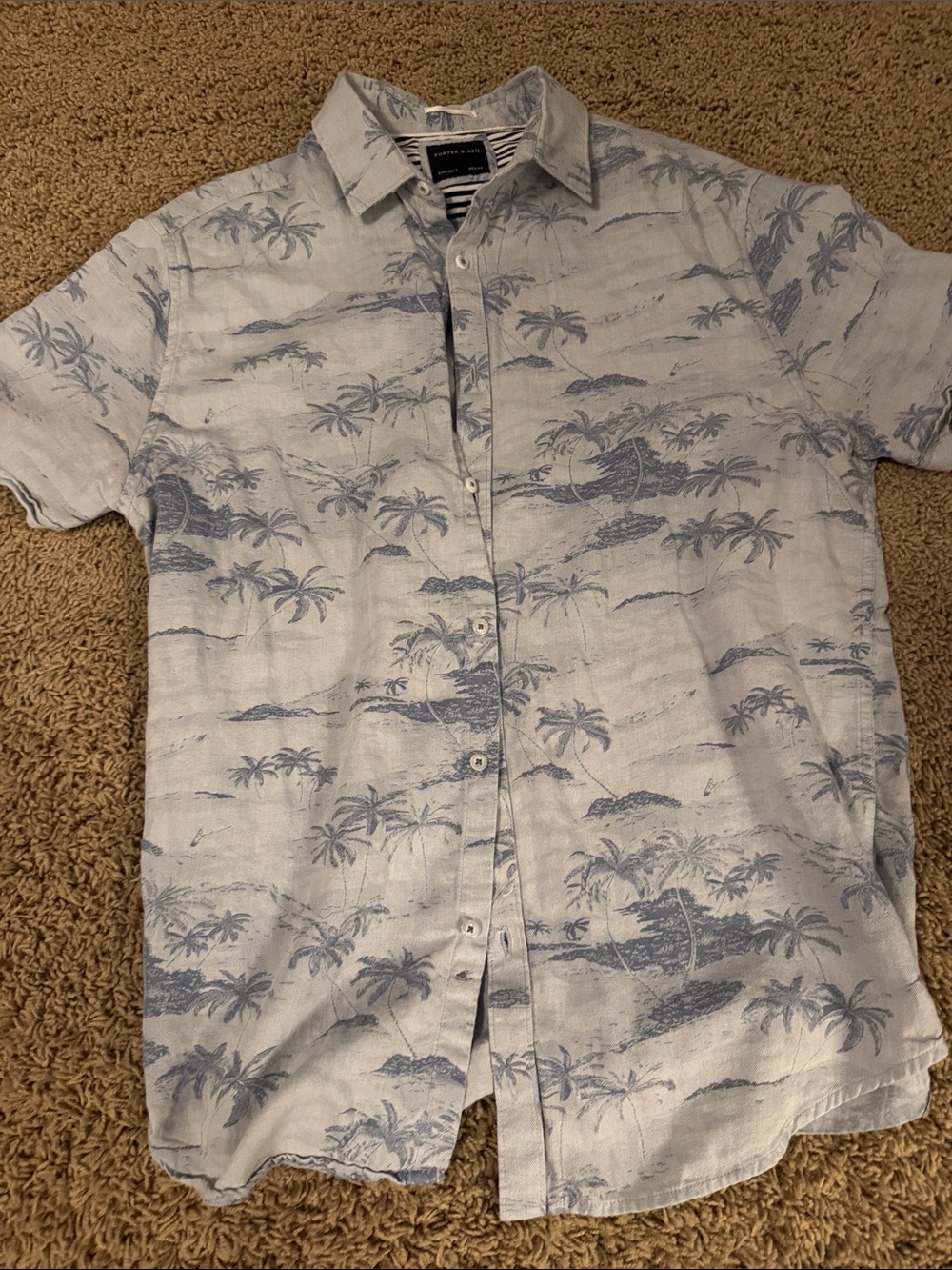 Classic Light Blue Palm-Print Short Sleeve Button-Down Shirt